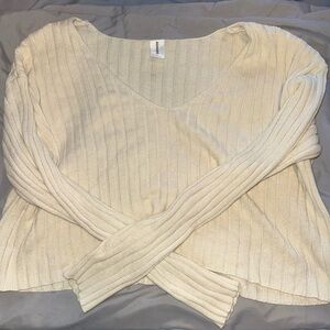 Nordstrom Abound Ivory V-Neck Ribbed Sweater